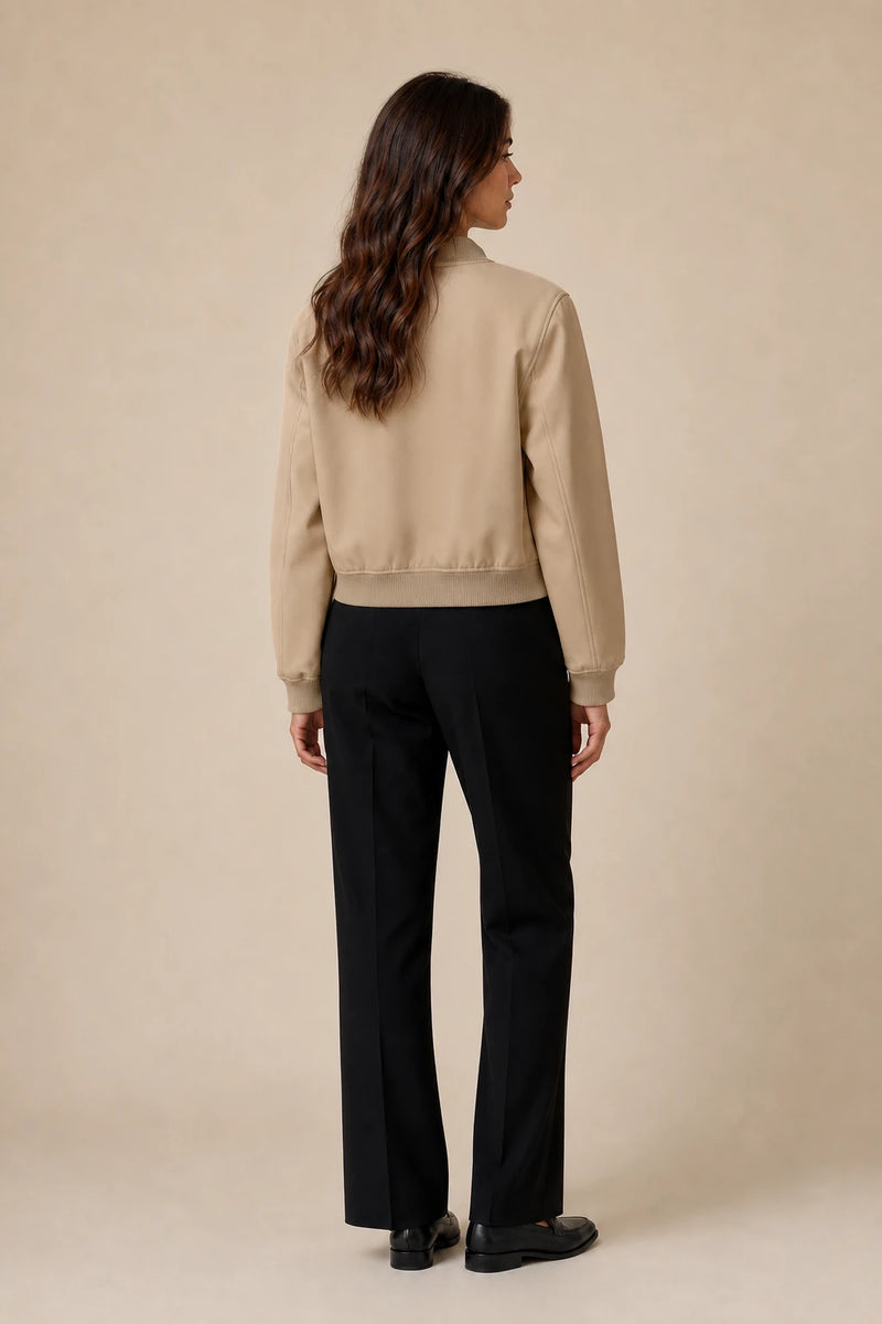 Fleur | Collared Button Jacket in Khaki, studio back view