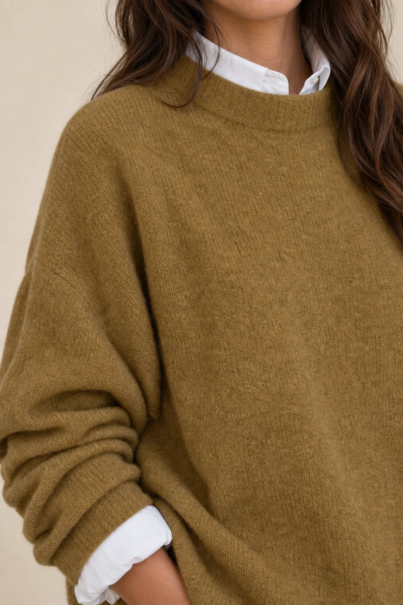 Opal | Cashmere-Feel Knit Sweater in Khaki, fabric close-up