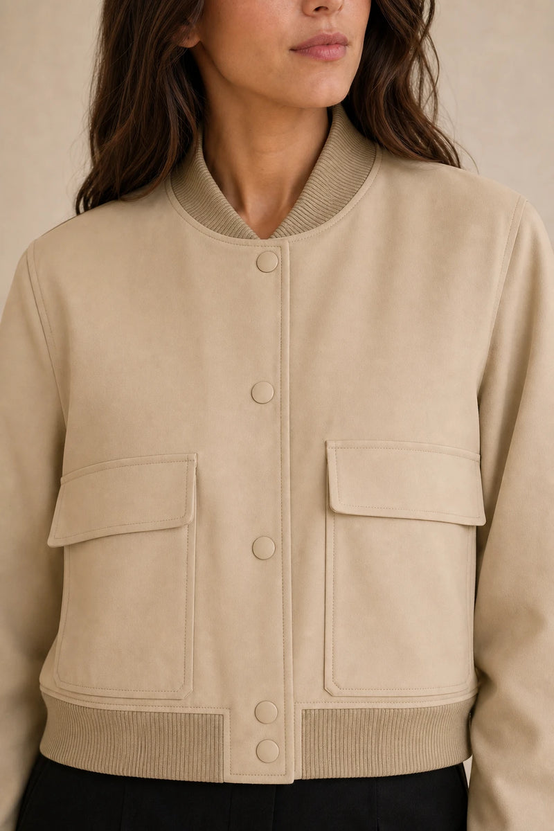 Fleur | Collared Button Jacket in Khaki, fabric close-up