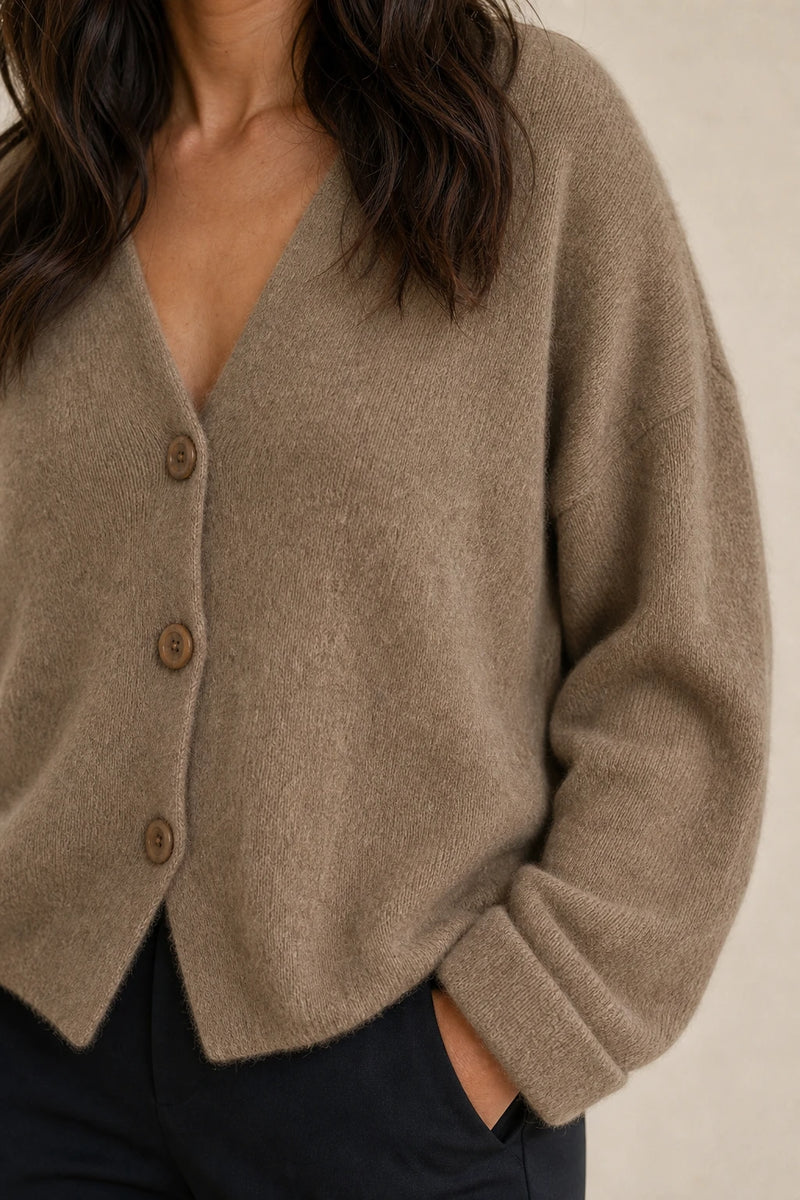 Ramona | Button-Front Cardigan in Khaki, fabric close-up
