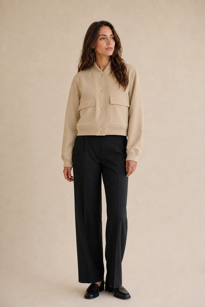Fleur | Collared Button Jacket in Khaki, studio front view