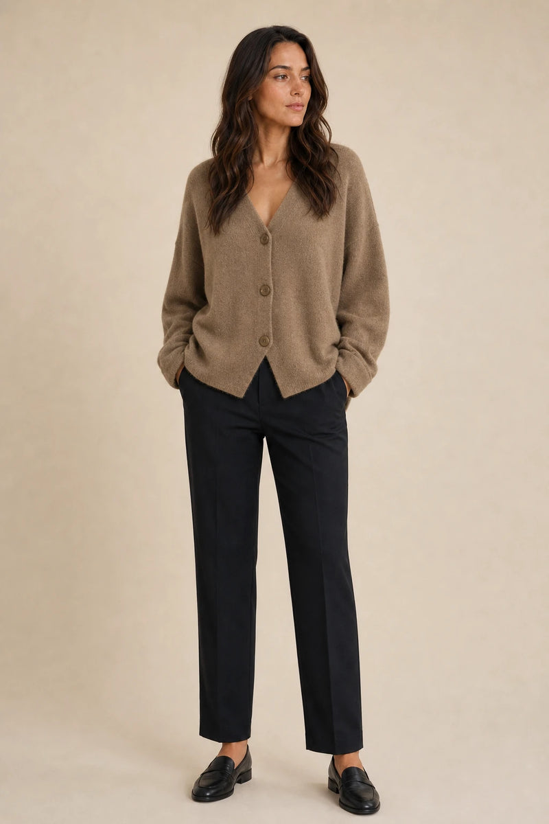 Ramona | Button-Front Cardigan in Khaki, studio front view