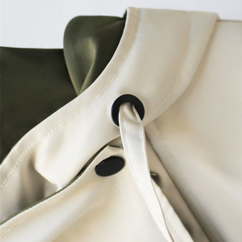 Color Block Utility Jacket for Women with Hood and Drawstring Waist, collar detail