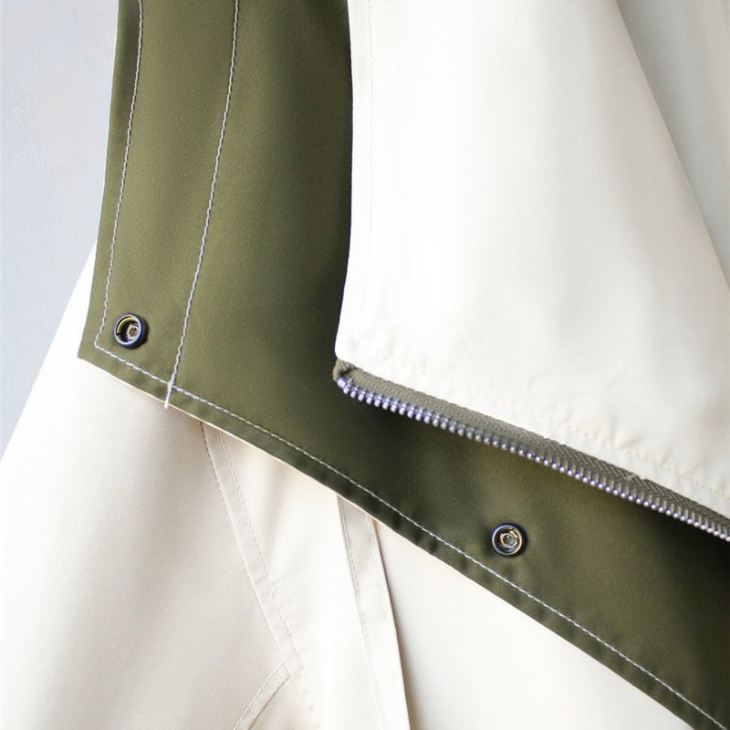 Color Block Utility Jacket for Women with Hood and Drawstring Waist, zip and snap detail