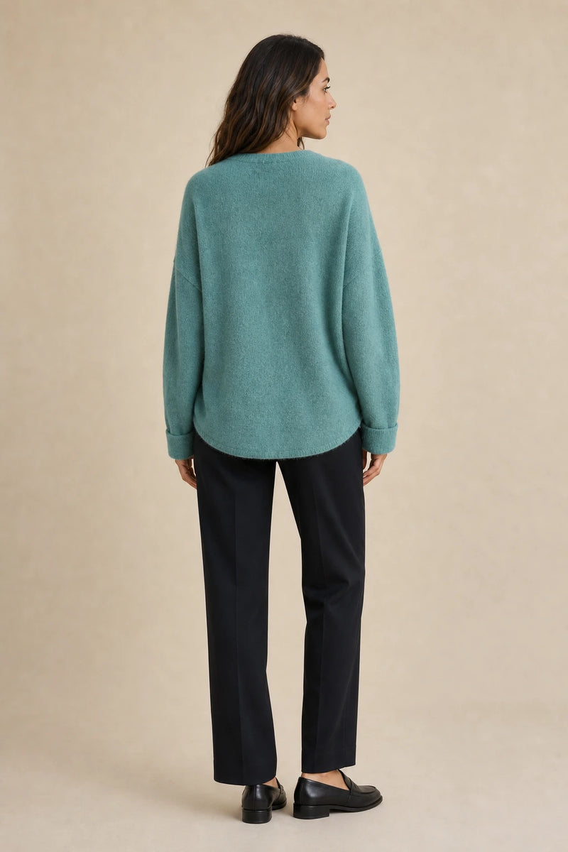 Ramona | Button-Front Cardigan in Lake blue, studio back view