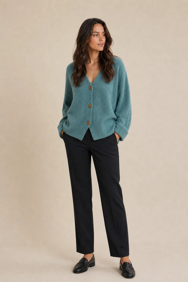 Ramona | Button-Front Cardigan in Lake blue, studio front view