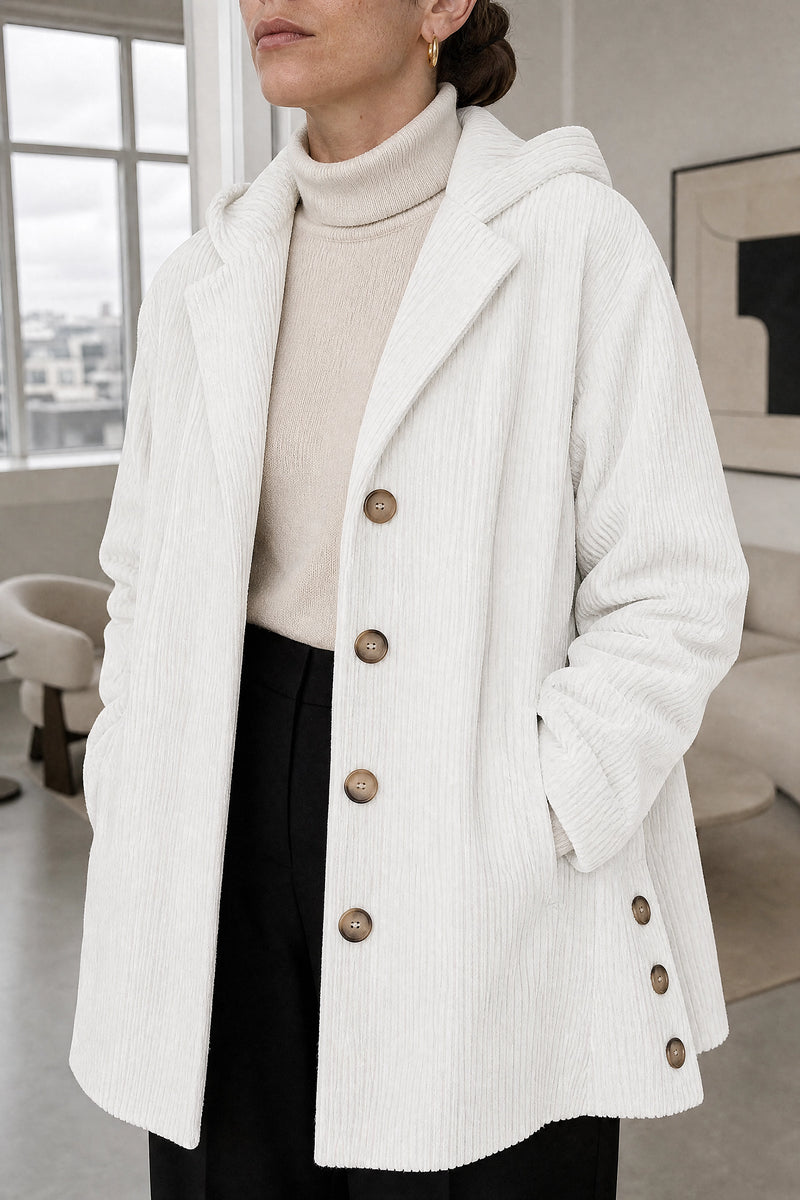 Laura | Corduroy Hooded Jacket in White, fabric close-up