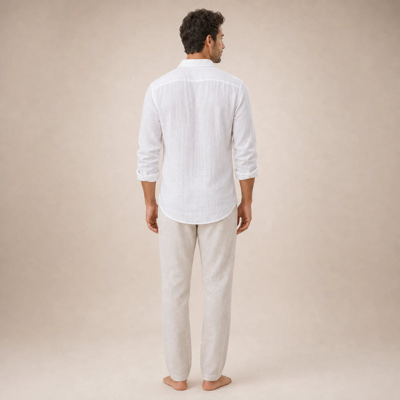 SOFAINE-V5-2026-07-07 Sofaine Leo long-sleeve linen shirt in White, worn back