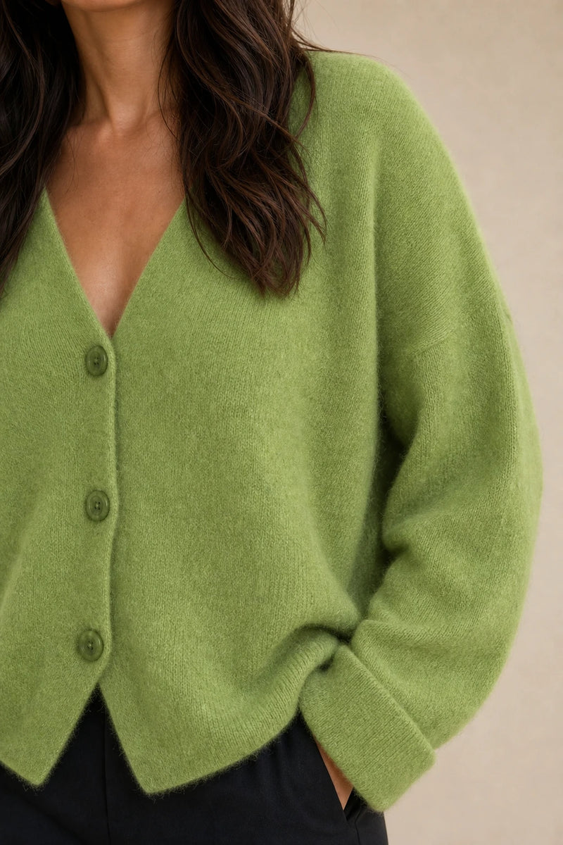 Ramona | Button-Front Cardigan in Light green, fabric close-up