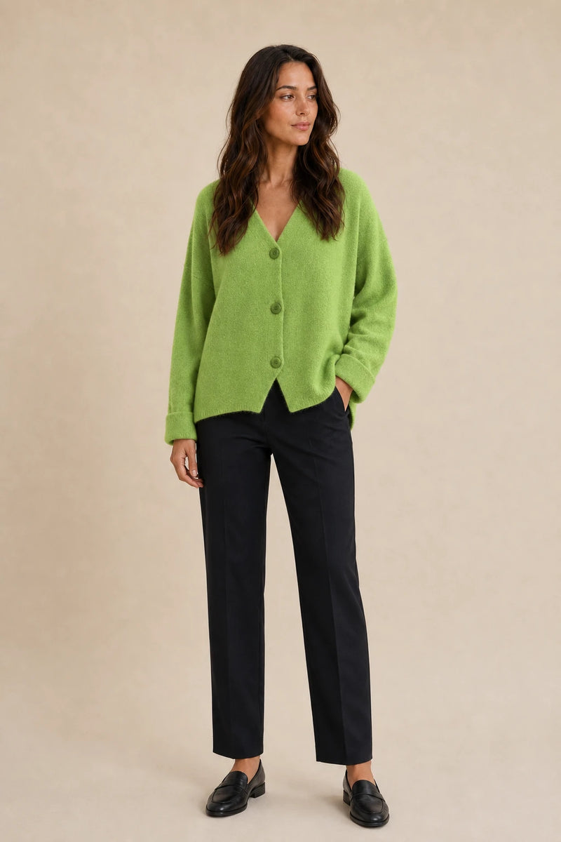 Ramona | Button-Front Cardigan in Light green, studio front view