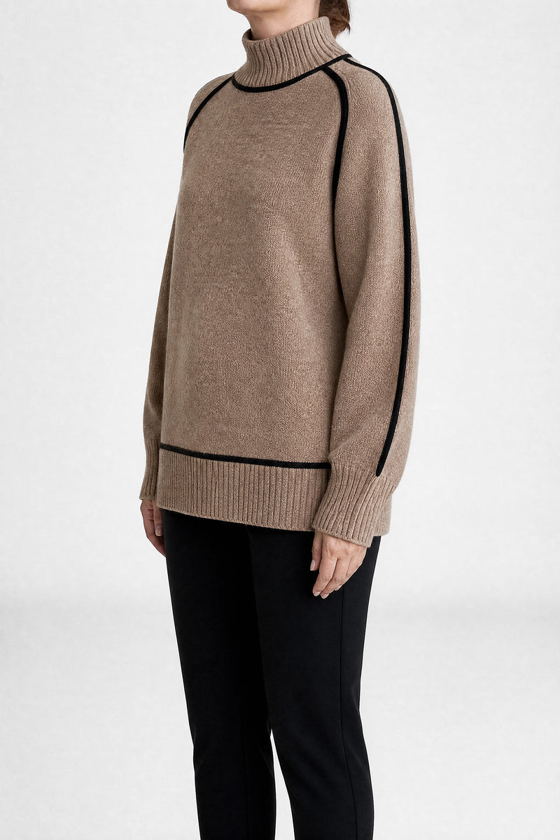 Sofaine Liliana ribbed turtleneck sweater in Brown, side view studio shot