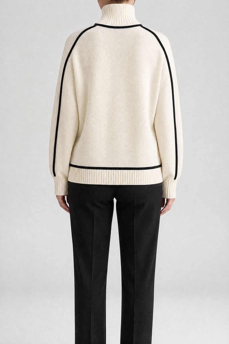 Sofaine Liliana ribbed turtleneck sweater in Cream, back view studio shot