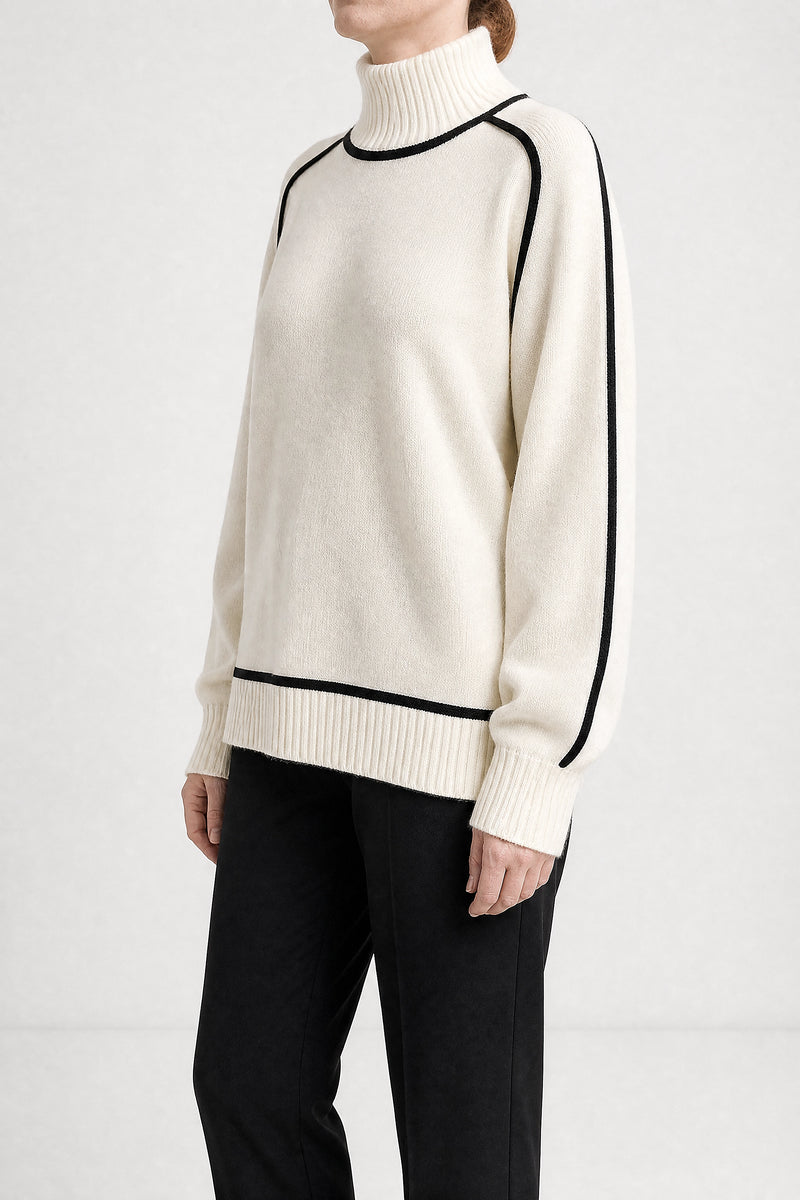 Sofaine Liliana ribbed turtleneck sweater in Cream, side view studio shot