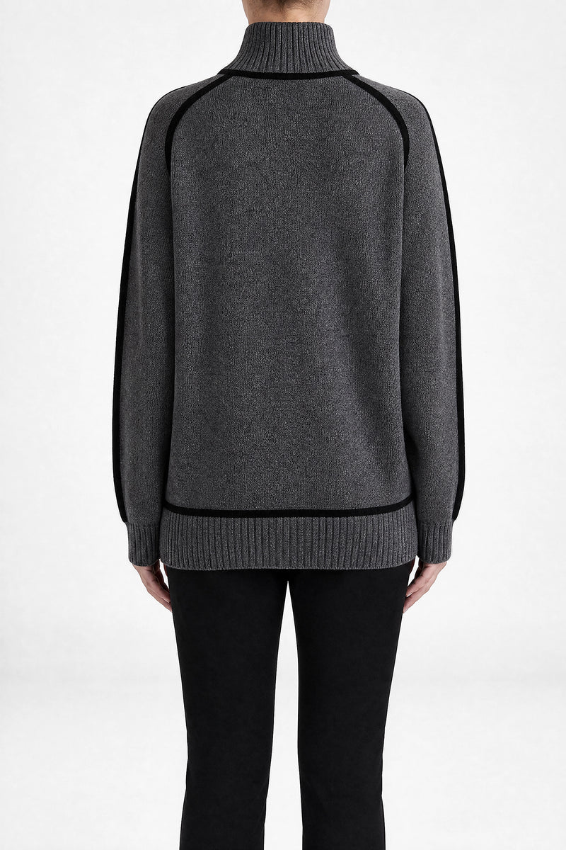 Sofaine Liliana ribbed turtleneck sweater in Dark Grey, back view studio shot