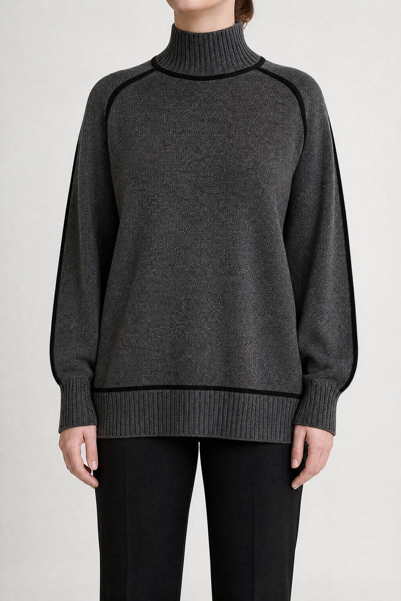 Sofaine Liliana ribbed turtleneck sweater in Dark Grey, front view studio shot