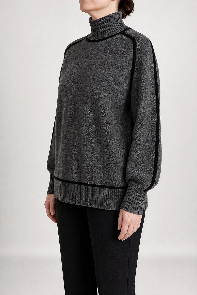 Sofaine Liliana ribbed turtleneck sweater in Dark Grey, side view studio shot