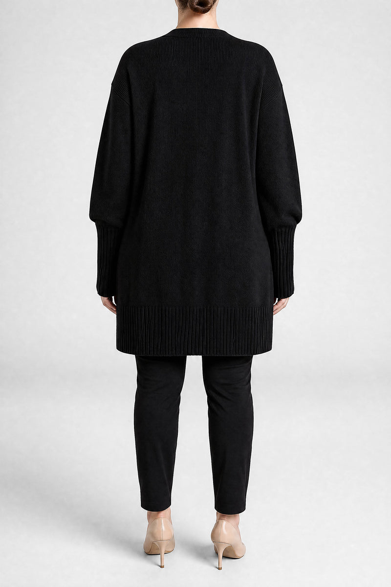 Sofaine Linnea women's ribbed knit cardigan in Black, back view studio shot