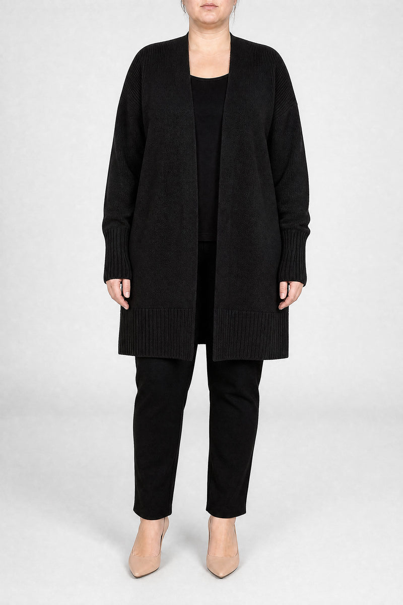 Sofaine Linnea women's ribbed knit cardigan in Black, front view studio shot