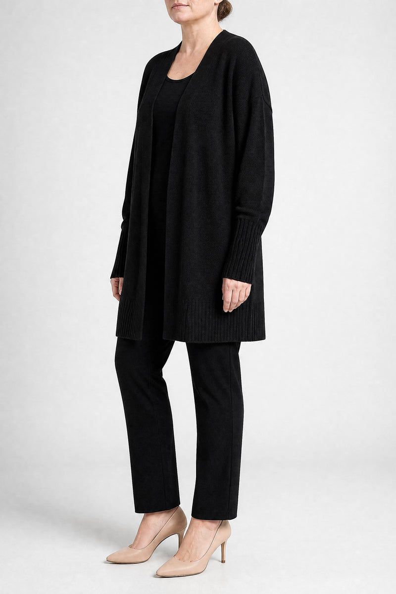 Sofaine Linnea women's ribbed knit cardigan in Black, side view studio shot