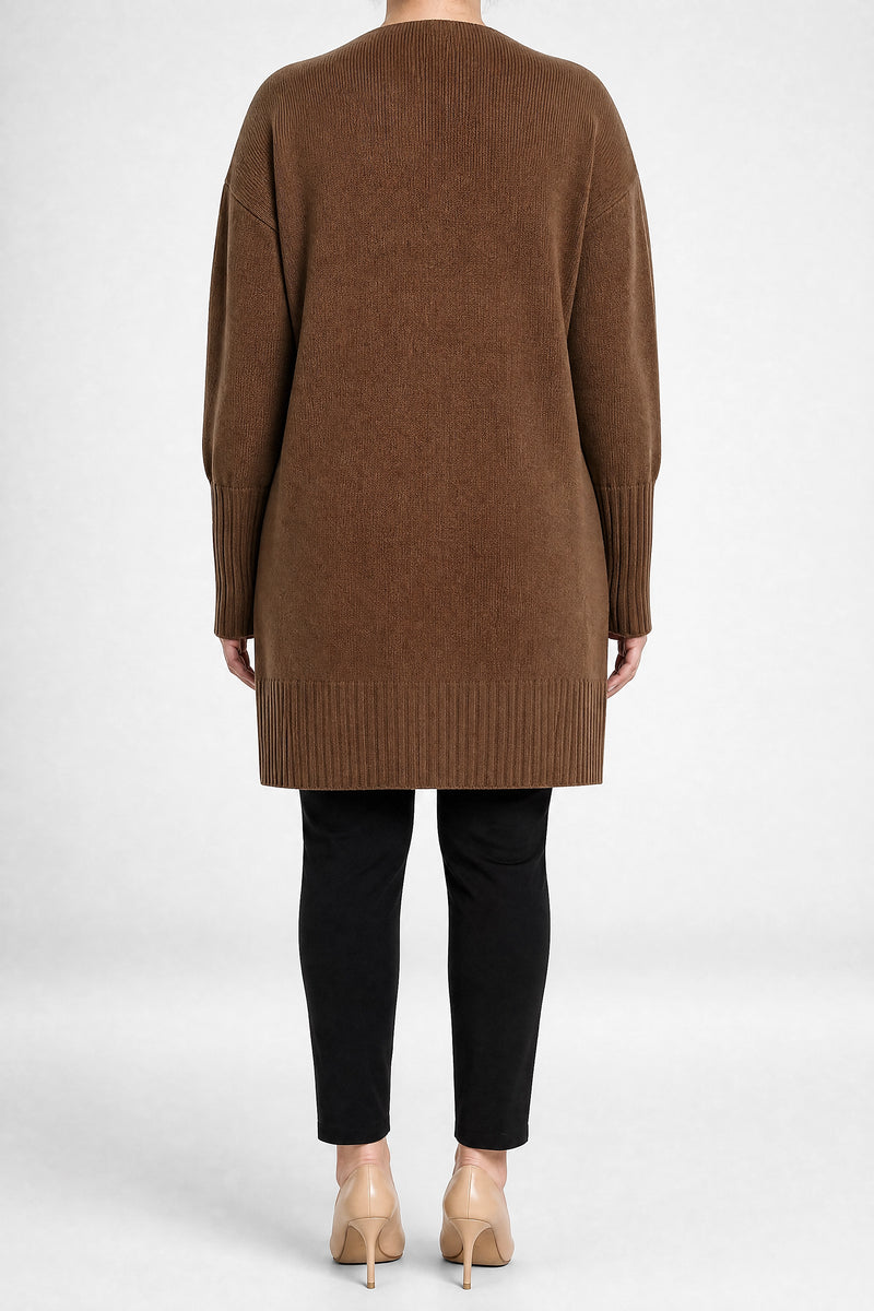 Sofaine Linnea women's ribbed knit cardigan in Brown, back view studio shot