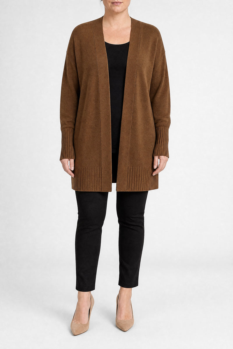 Sofaine Linnea women's ribbed knit cardigan in Brown, front view studio shot