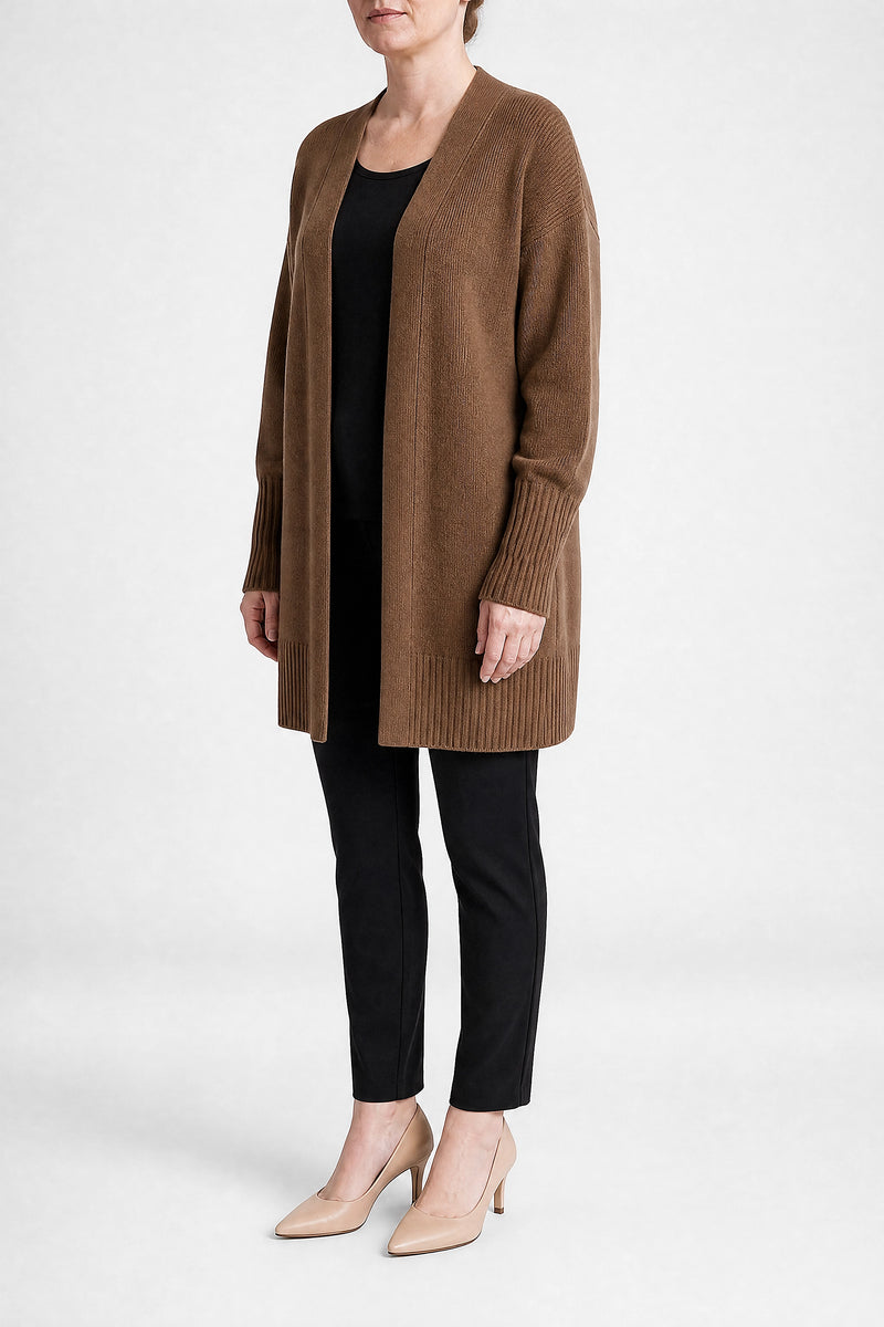Sofaine Linnea women's ribbed knit cardigan in Brown, side view studio shot