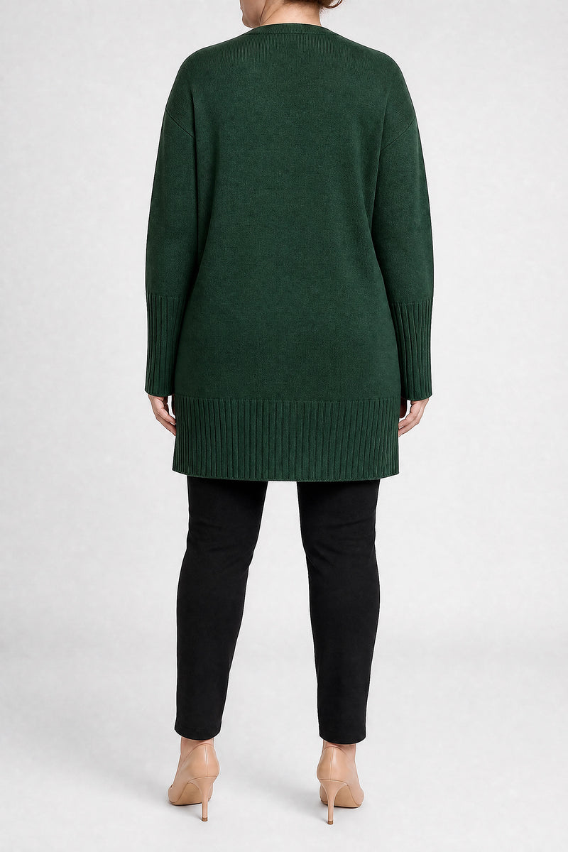 Sofaine Linnea women's ribbed knit cardigan in Green, back view studio shot