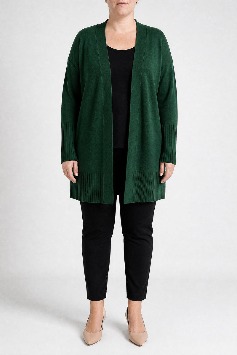 Sofaine Linnea women's ribbed knit cardigan in Green, front view studio shot