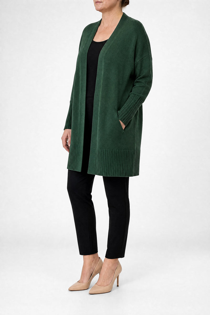 Sofaine Linnea women's ribbed knit cardigan in Green, side view studio shot
