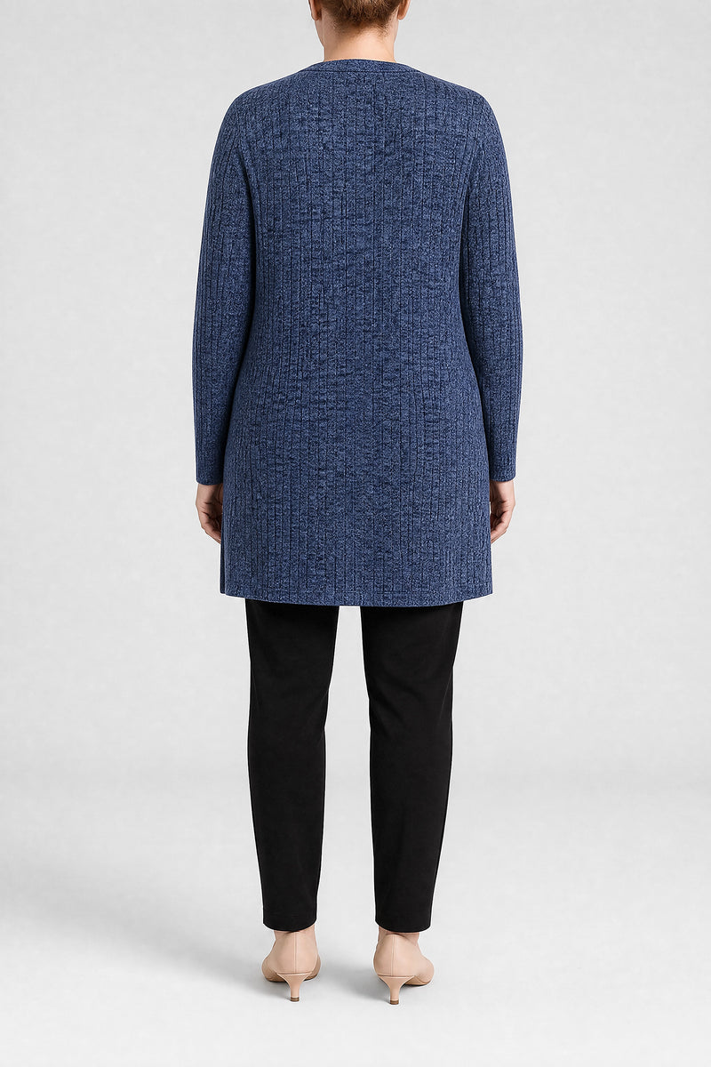 Livia | Lang Cardigan med Knapper i Blå, bagfra