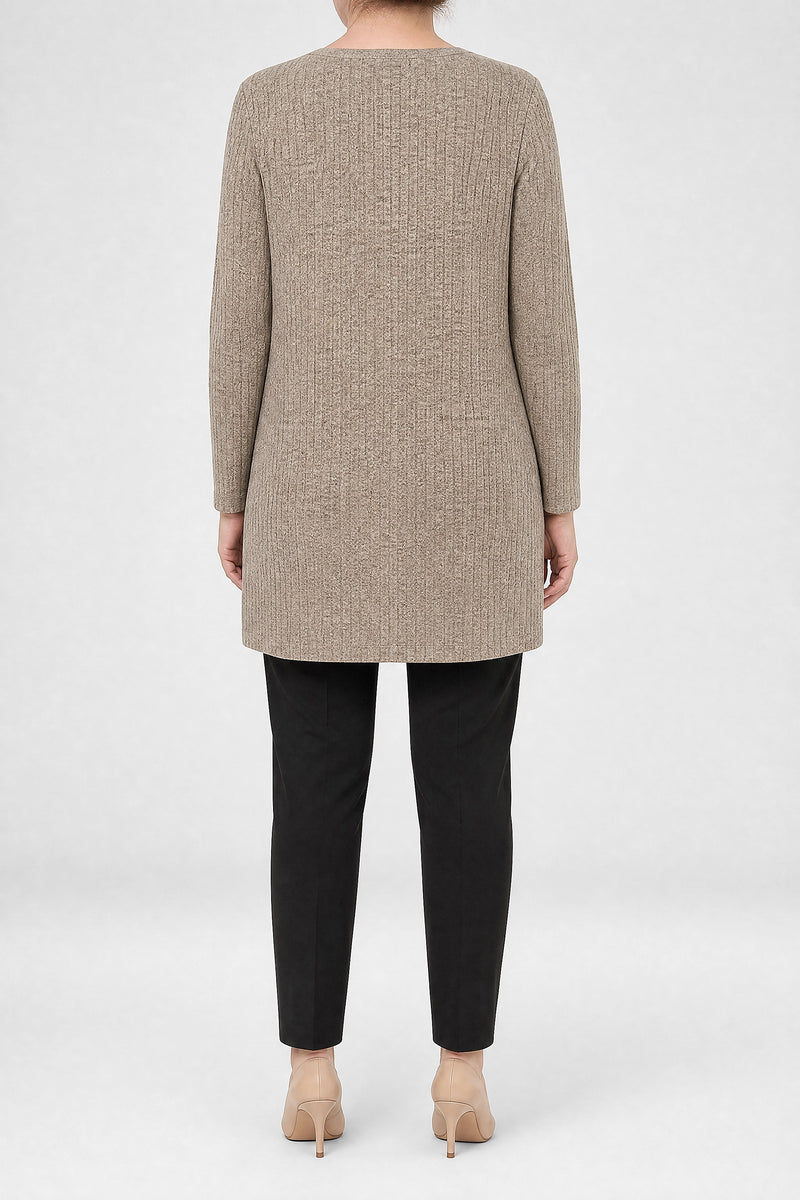 Livia | Lang Cardigan med Knapper i Kaffebrun, bagfra