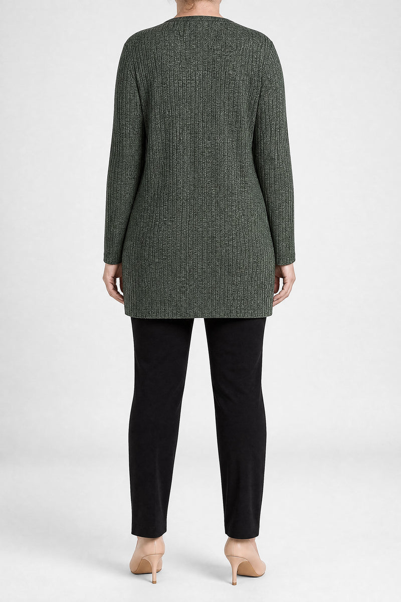 Livia | Lang Cardigan med Knapper i Grøn, bagfra