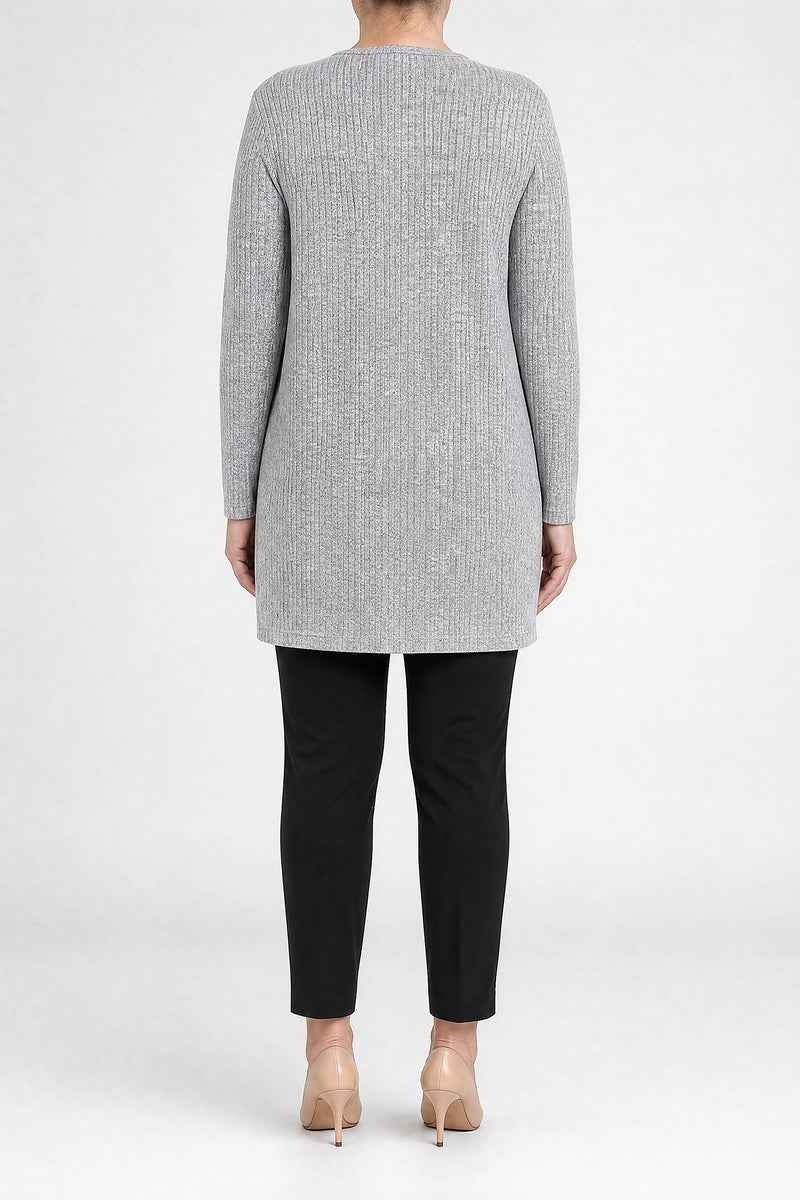 Livia | Lang Cardigan med Knapper i Grå, bagfra