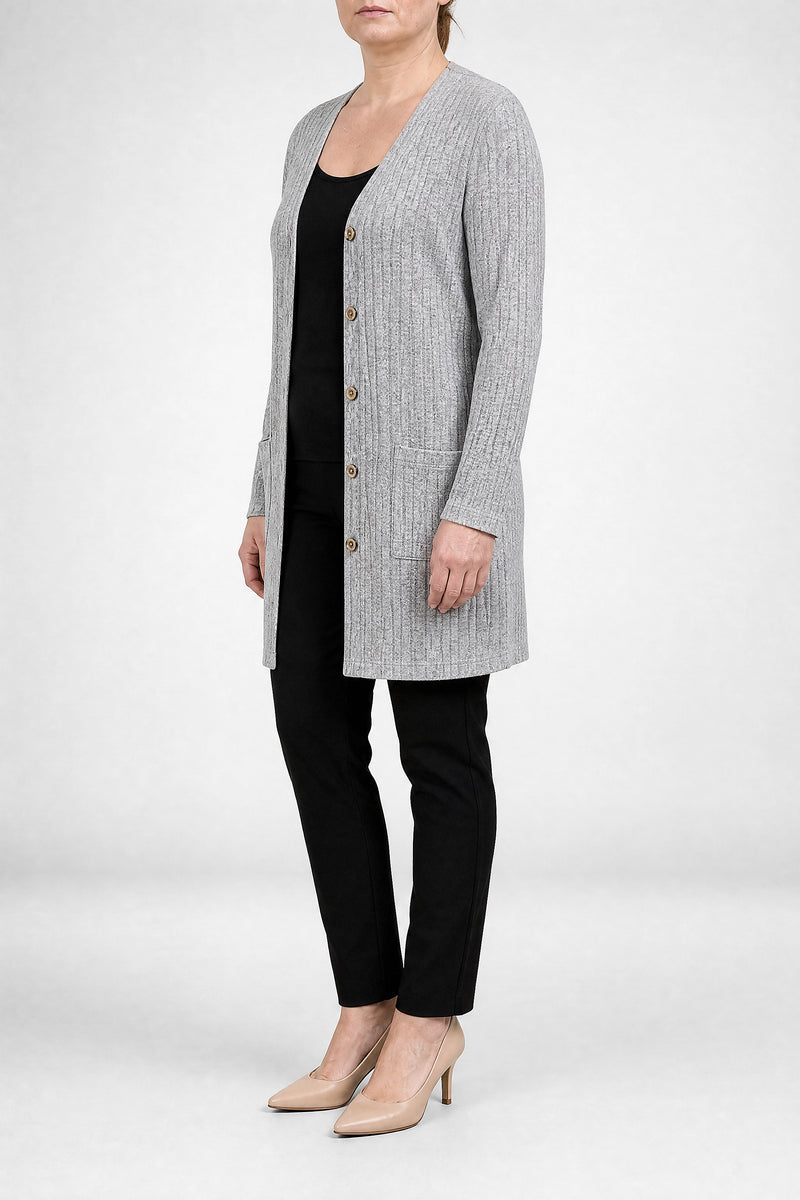 Livia | Lang Cardigan med Knapper i Grå, fra siden