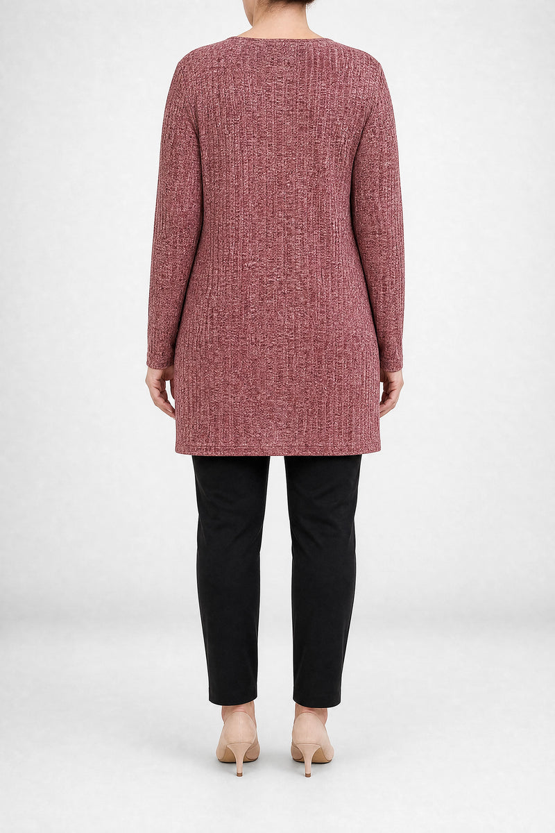Livia | Lang Cardigan med Knapper i Rød, bagfra