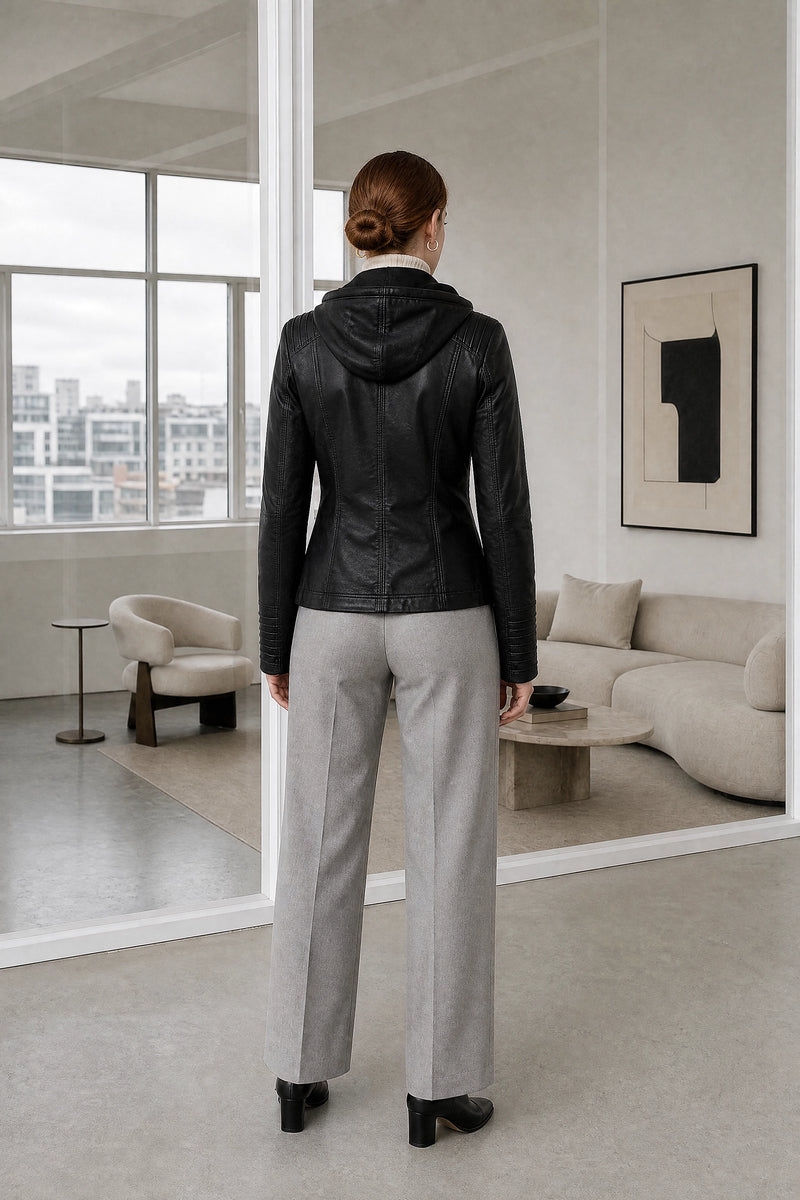 Lorelai | Zip Jacket in Black, studio back view