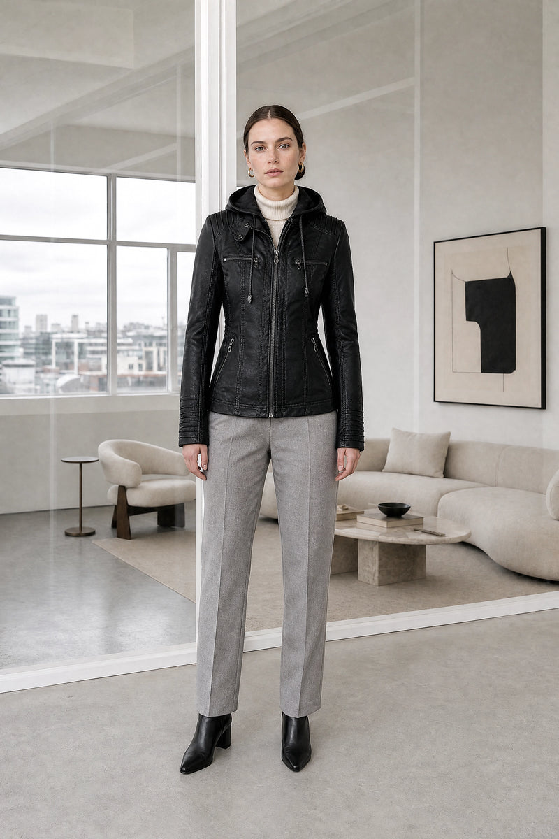 Lorelai | Zip Jacket in Black, studio front view