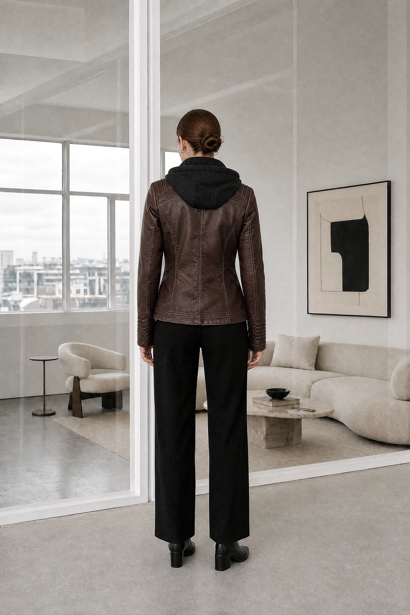 Lorelai | Zip Jacket in Brown, studio back view