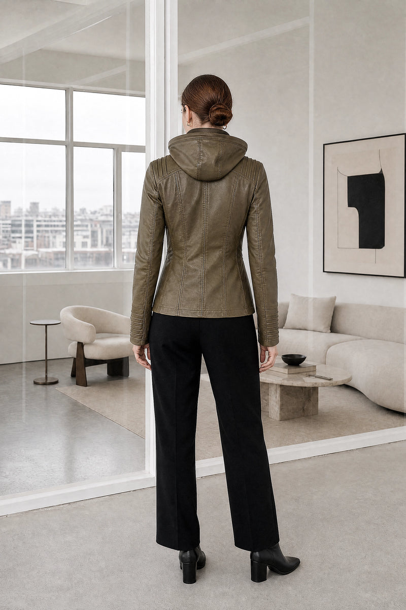 Lorelai | Zip Jacket in Khaki, studio back view