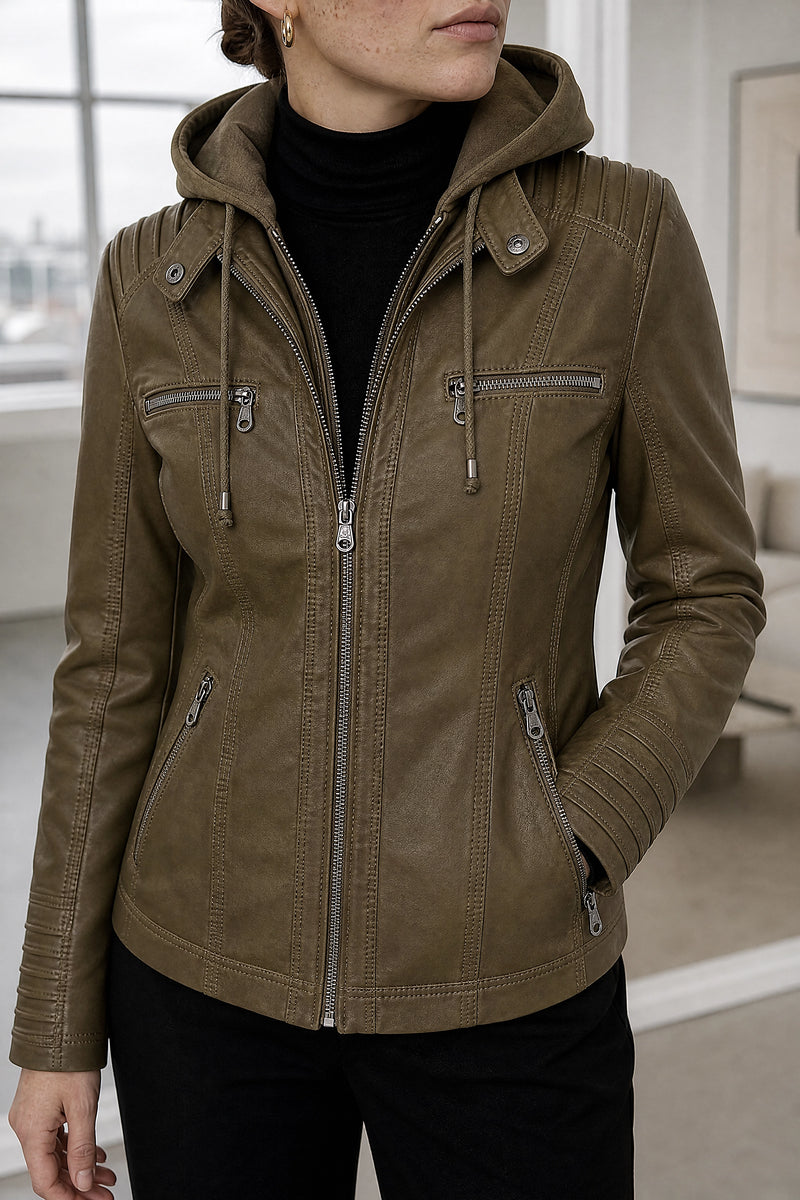 Lorelai | Zip Jacket in Khaki, fabric close-up