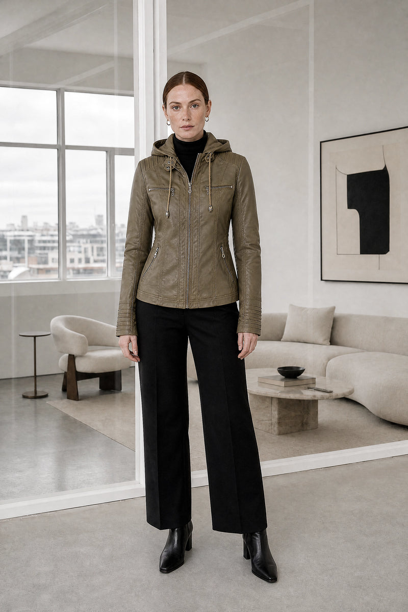 Lorelai | Zip Jacket in Khaki, studio front view