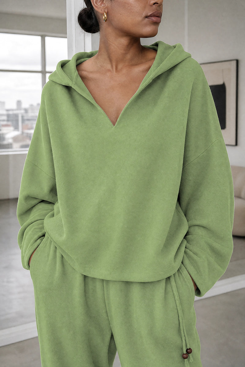 Lorraine | Hoodie Lounge Set in Green, fabric close-up