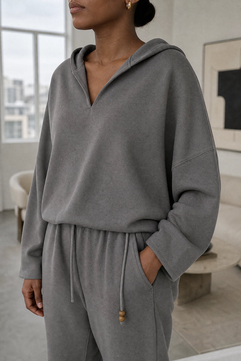 Lorraine | Hoodie Lounge Set in Grey, fabric close-up