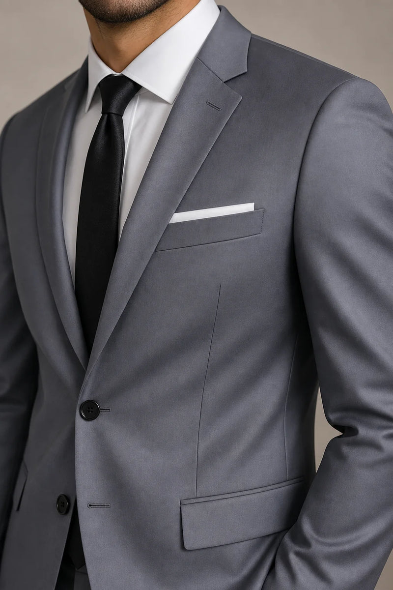 Sofaine Luca two-piece blazer suit set in Gray, lapel detail
