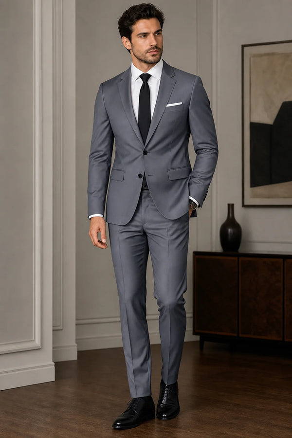 Sofaine Luca two-piece blazer suit set in Gray, worn front hero