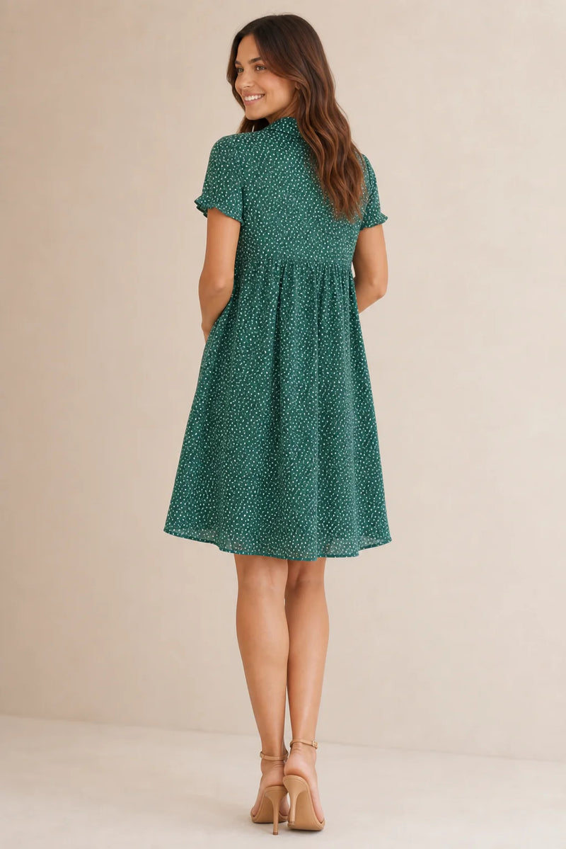 Sofaine Freya dotted swing shirt dress in Green, worn back