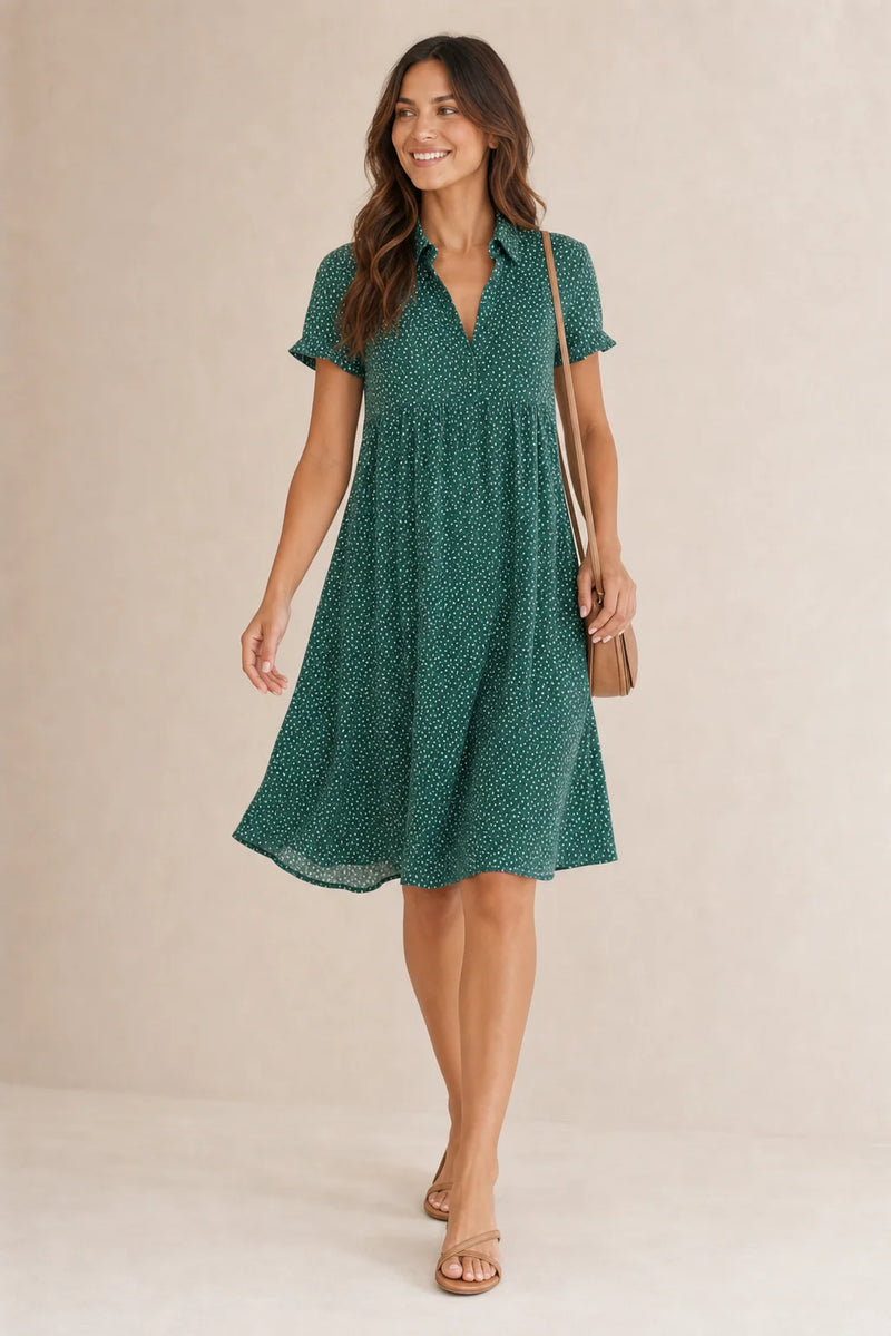 Sofaine Freya dotted swing shirt dress in Green, styled full look