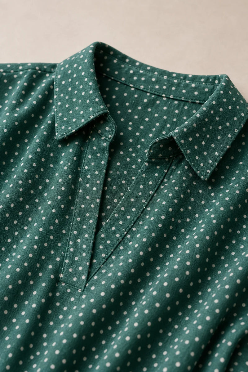 Sofaine Freya dotted swing shirt dress in Green, collar and dot print detail