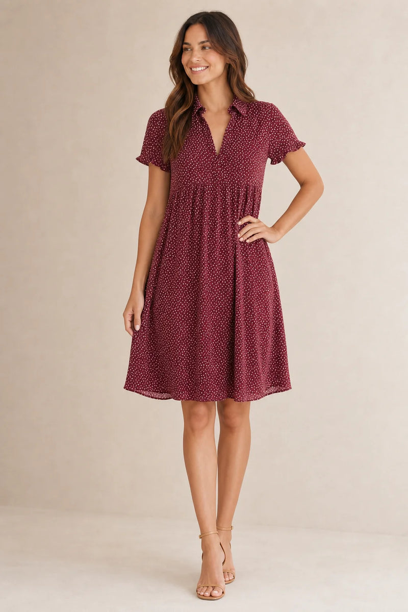 Sofaine Freya dotted swing shirt dress in Red, worn front