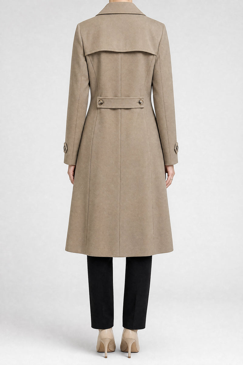 Sofaine Luella women's trench coat in Beige, back view studio shot